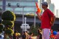 A man plays water during Songkran